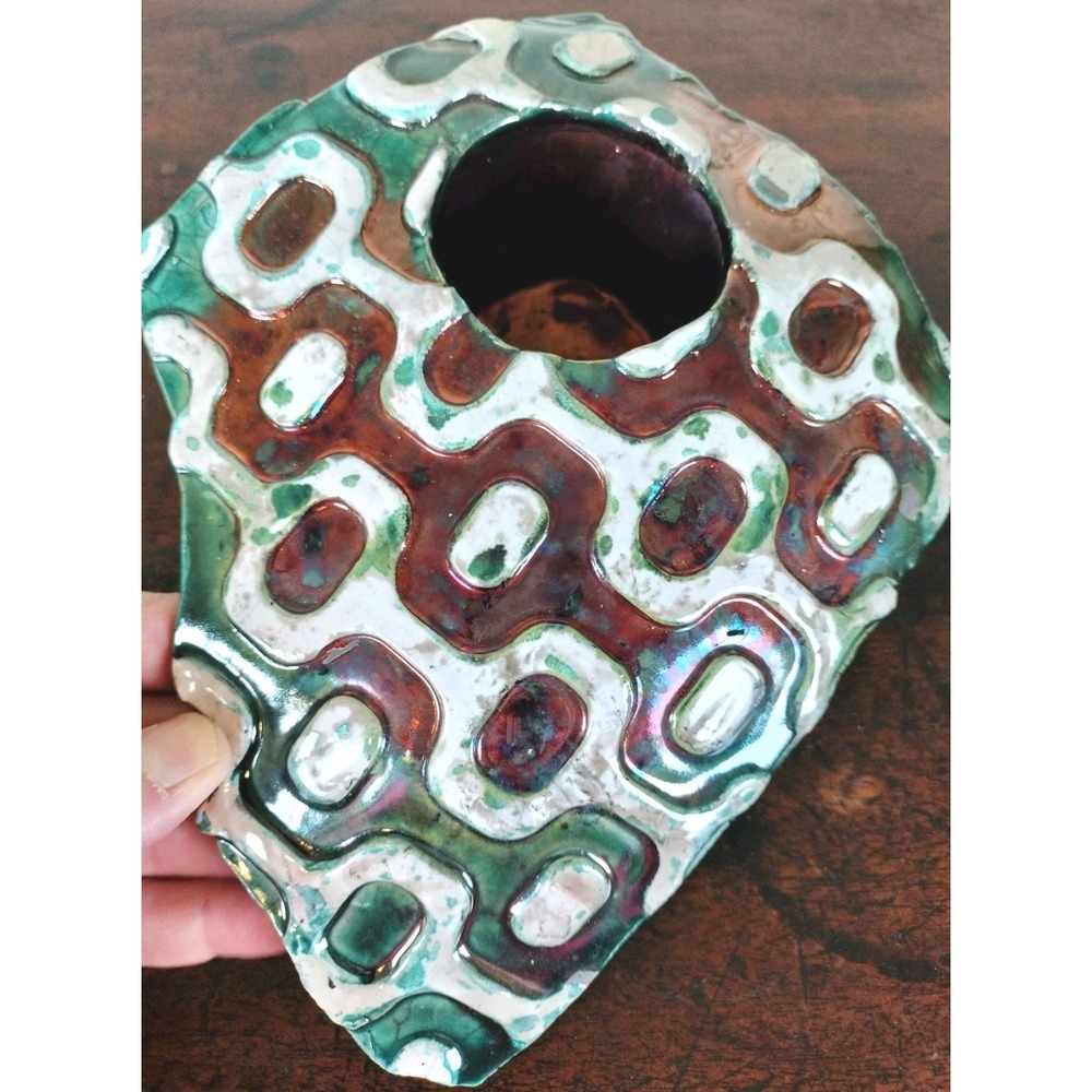 Signed Abstract Studio Art Pottery Sculptural Vessel Organic Glaze Vase 7.5"
